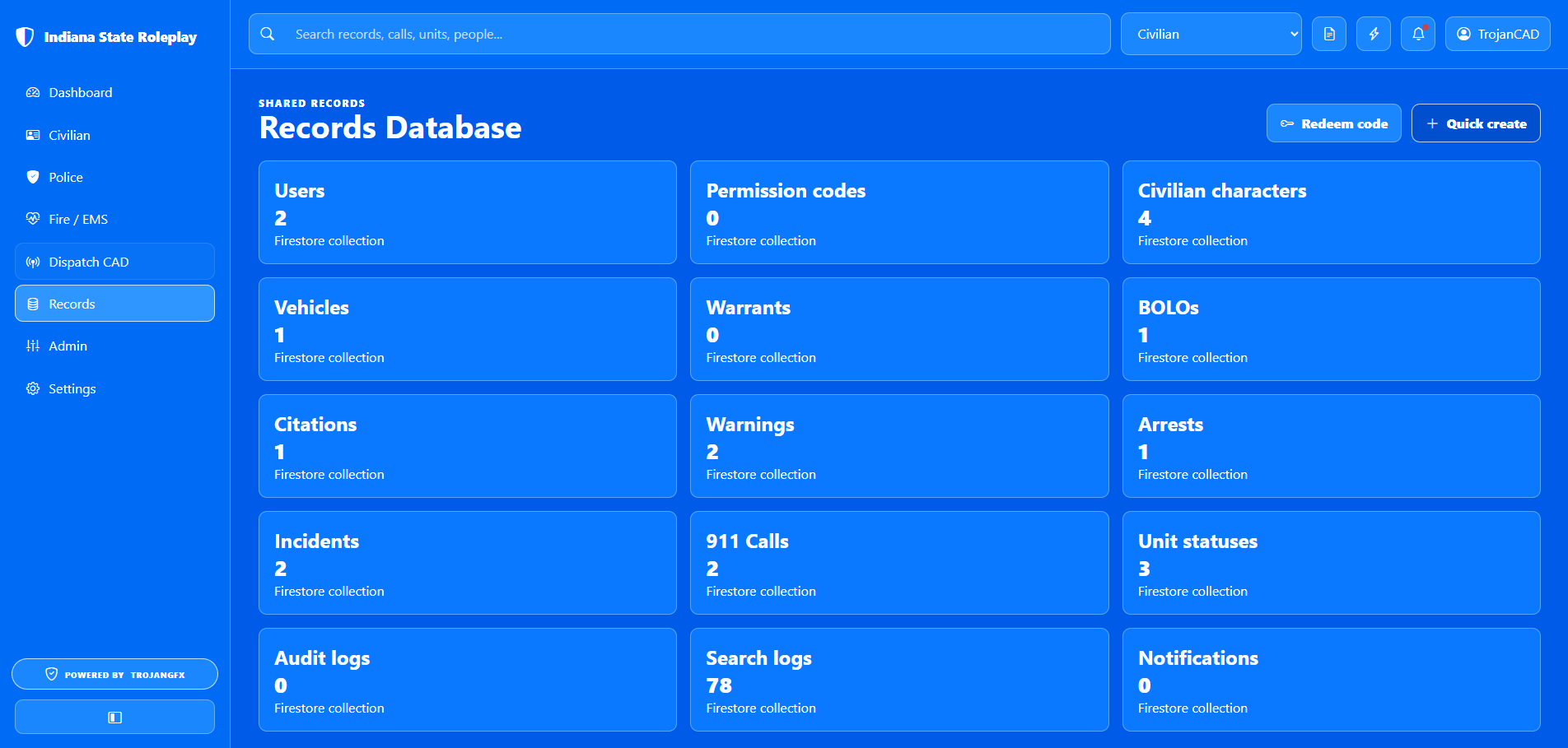 Annotated records database screenshot