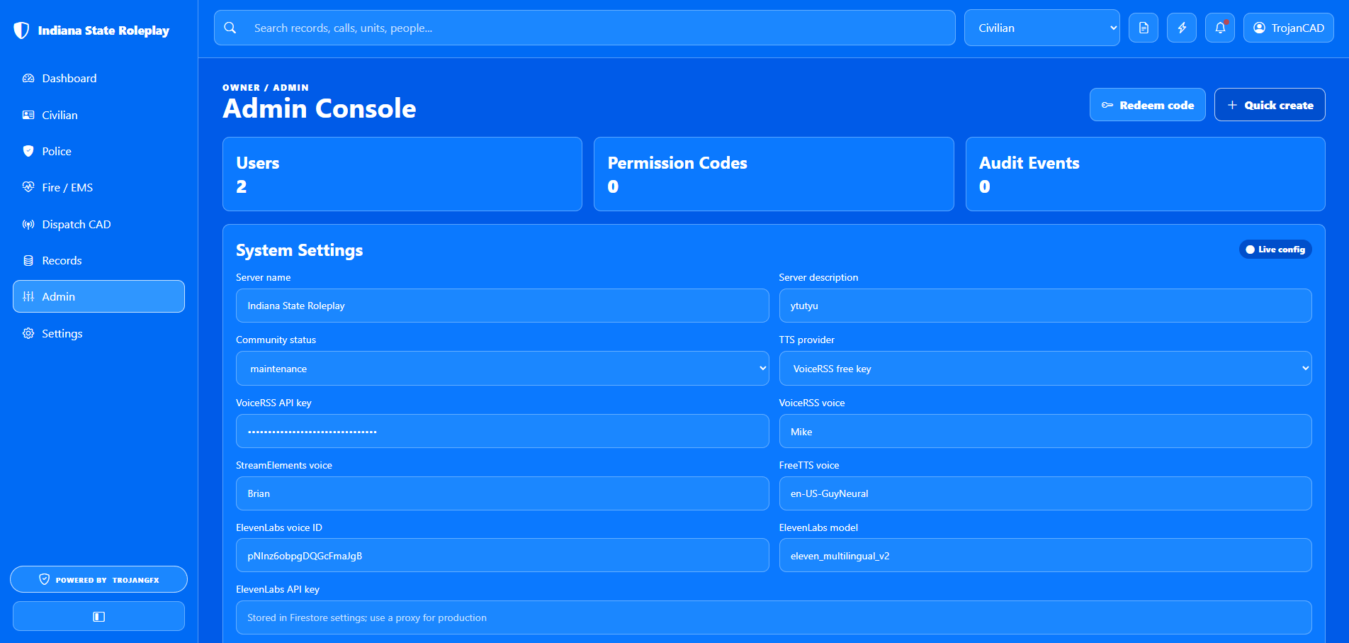 Annotated Admin Console server setup screenshot